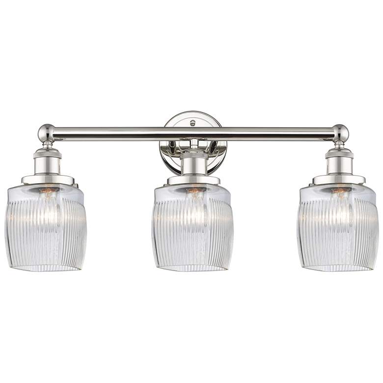 Image 1 Colton 24 inchW 3 Light Polished Nickel Bath Light With Clear Crackle Shad