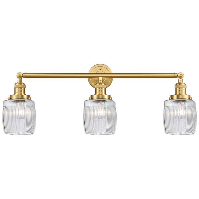 Image 1 Colton 32 inch Wide 3 Light Gold Bath Vanity Light w/ Clear Halophane Shad