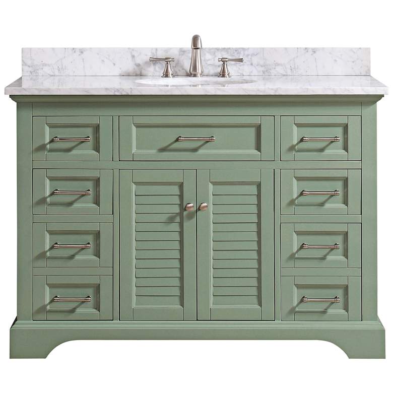Image 1 Colton 49 inchW Carrara Marble Basil Green Single Sink Vanity
