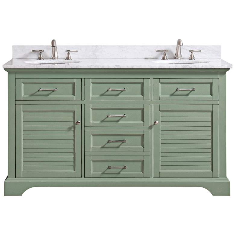 Image 1 Colton 61 inchW Carrara Marble Basil Green Double Sink Vanity