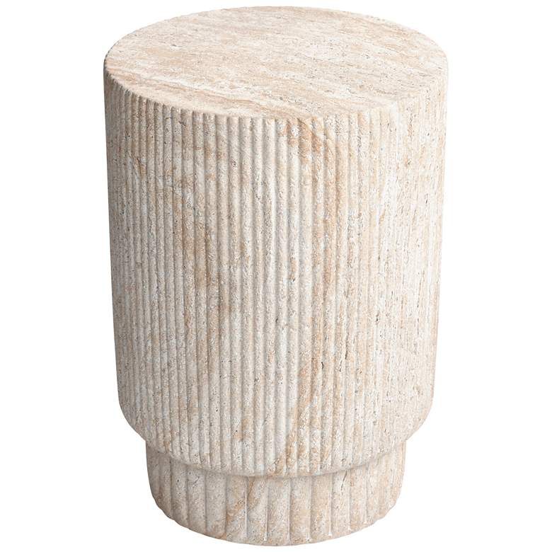 Image 1 Column Travertine Stone Finish Italian Design MgO Side Accent Table