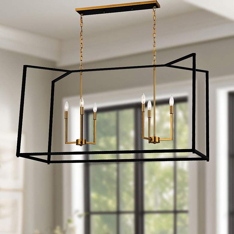 Image 1 Colwick 48" Wide Black and Brass 6-Light Island Chandelier