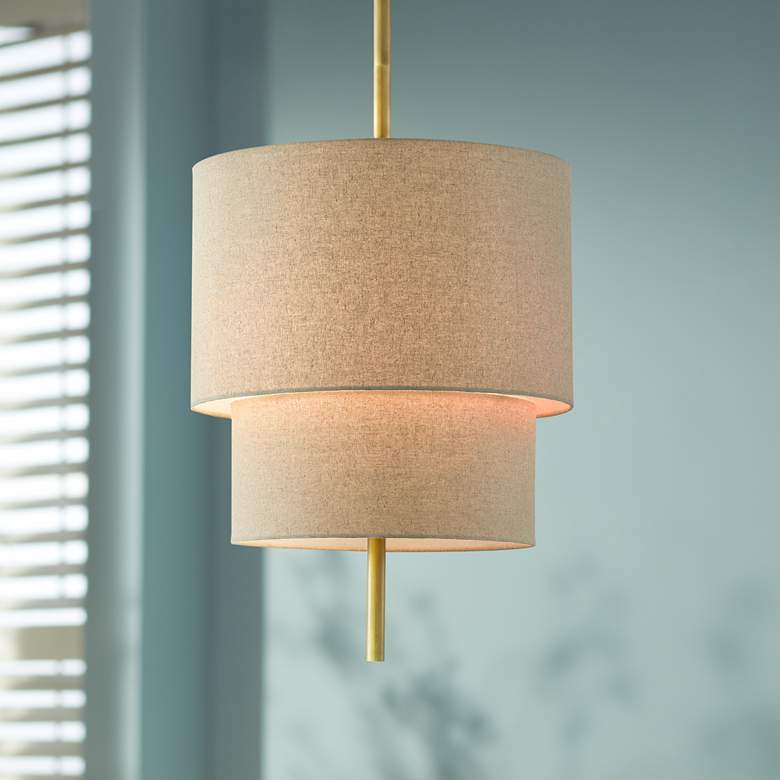 Image 1 Combermere 19" Wide Antique Brass and Linen Pendant Light
