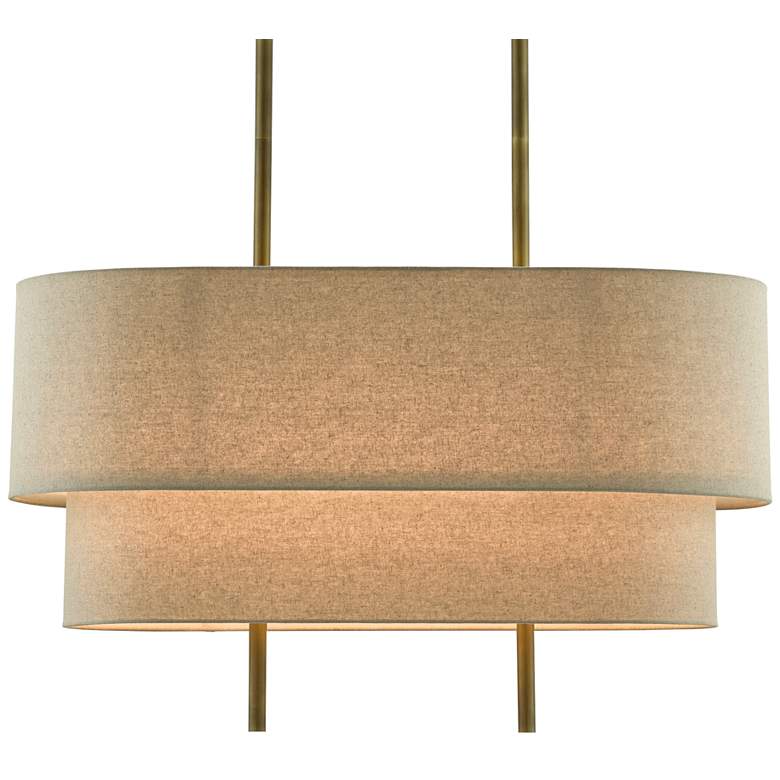 Image 2 Combermere 42" Wide Antique Brass and Linen Island Pendant