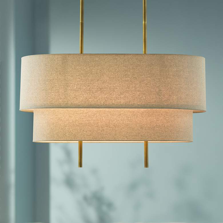 Image 1 Combermere 42" Wide Antique Brass and Linen Island Pendant