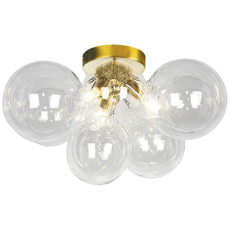 Image 1 Comet 14.25 inch Wide 3 Light Aged Brass Flush Mount With Clear Glass