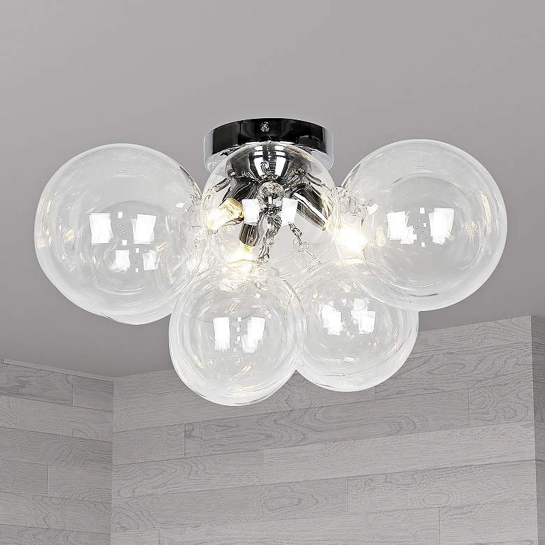 Image 1 Comet 14 1/4" Wide Chrome Clear Glass 3-Light Ceiling Light