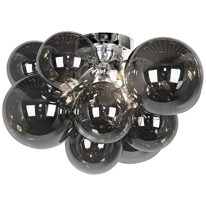 Image 1 Comet 14 1/4 inch Wide Chrome Smoked Glass 3-Light Ceiling Light