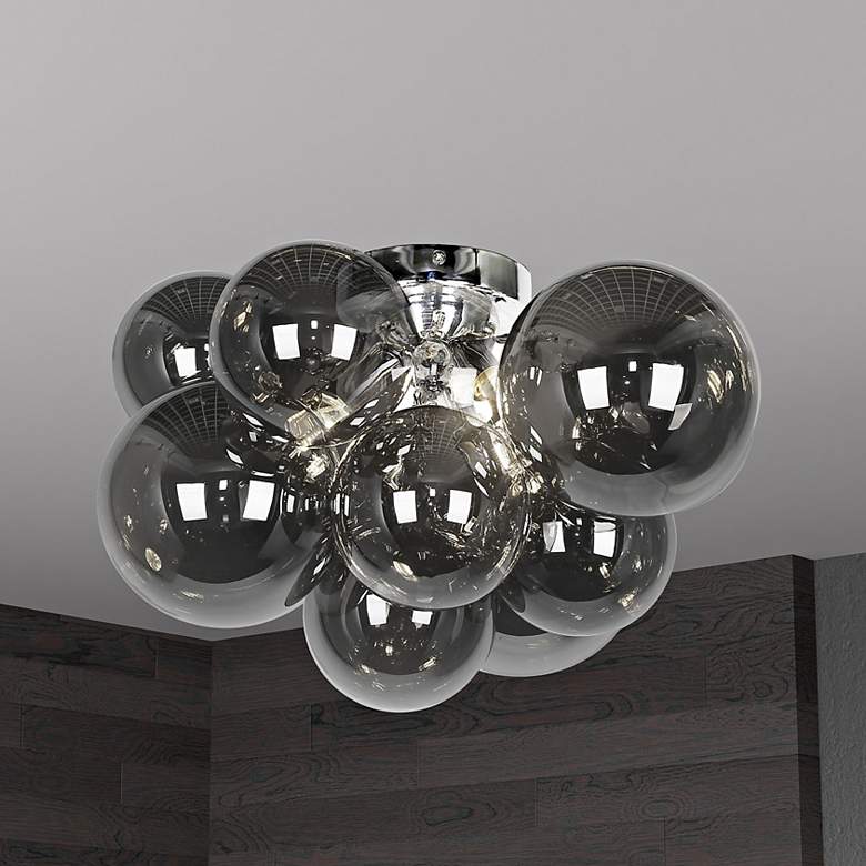Image 1 Comet 14 1/4" Wide Chrome Smoked Glass 3-Light Ceiling Light