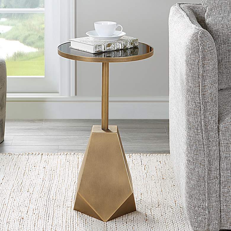 Image 1 Comet 14" Wide Antique Bronze Black Glass Accent Table
