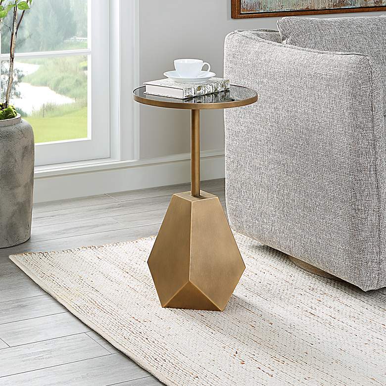 Image 3 Comet 14" Wide Antique Bronze Black Glass Accent Table more views