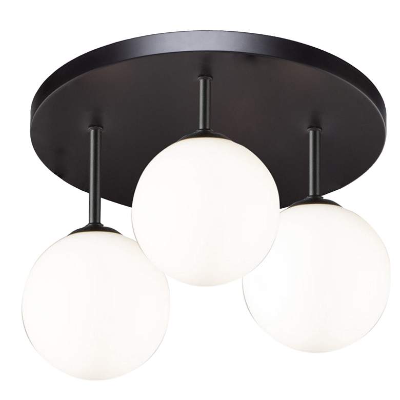 Image 1 Comet 18" Wide 3-Light Semi Matte Black Flush Mount With Opal Glass Sh