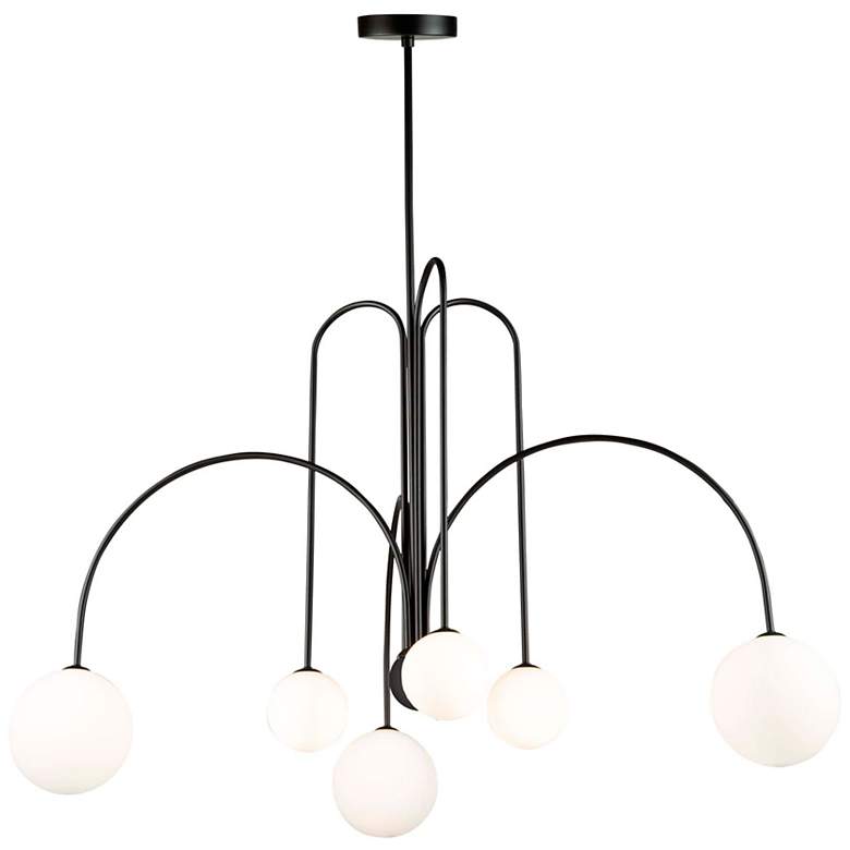 Image 2 Comet 31.5" Wide 6-Light Semi Matte Black Chandelier With Opal Glass S