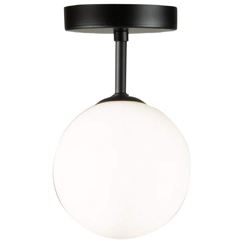Image 1 Comet 6" Wide Semi Matte Black Flush Mount With Opal Glass Shade