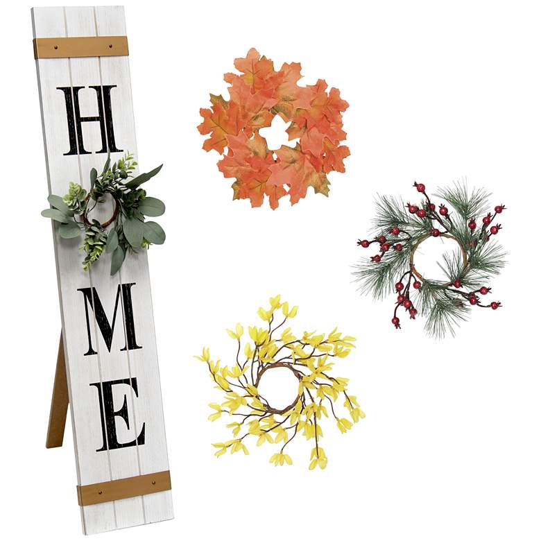 Image 2 Comforto White Wash Wooden "Home" Porch Sign with Floral