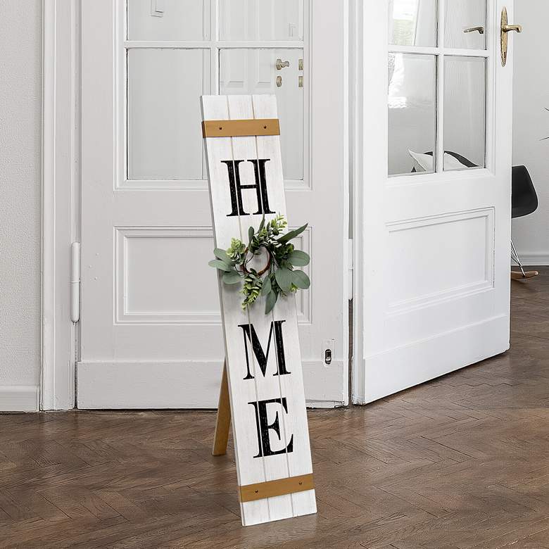 Image 1 Comforto White Wash Wooden "Home" Porch Sign with Floral