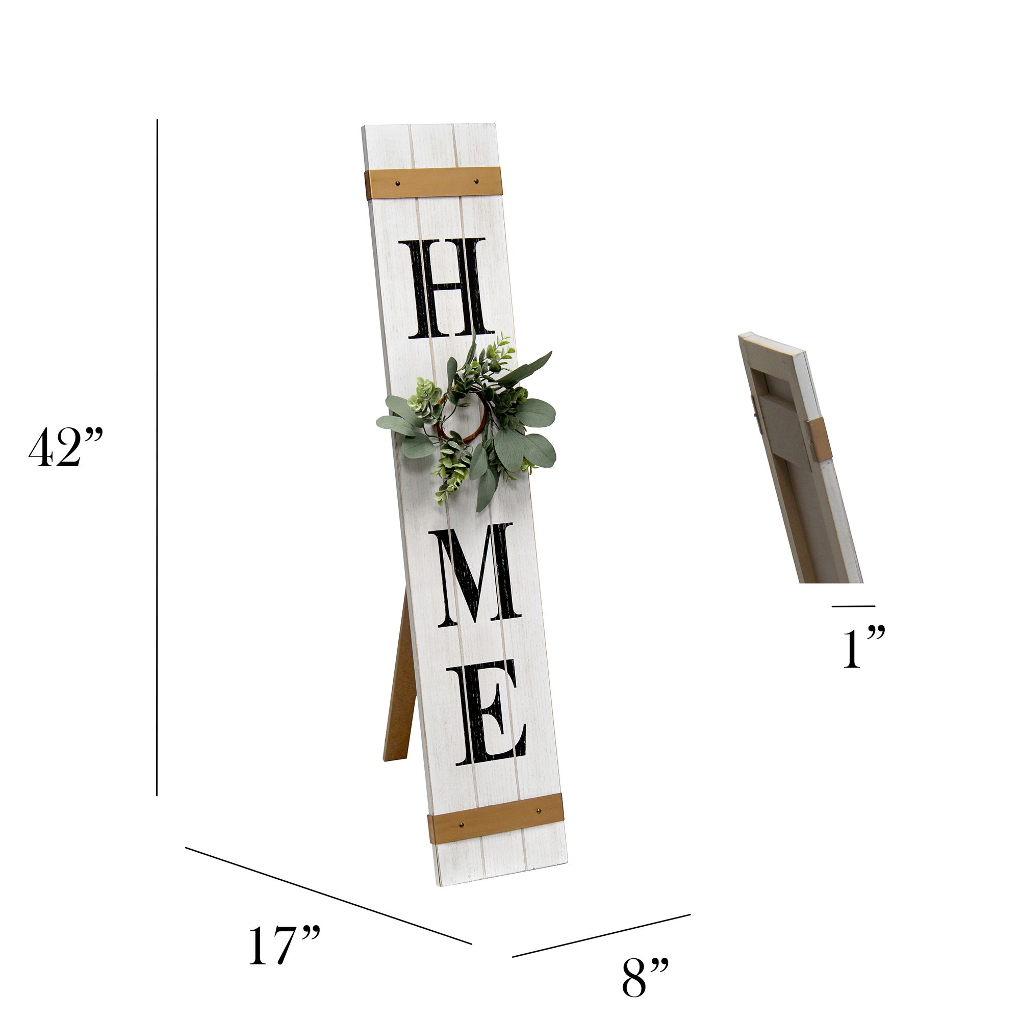 Comforto White Wash Wooden "Home" Porch Sign with Floral
