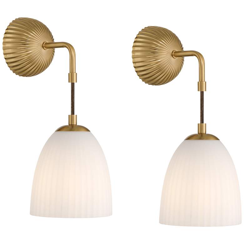 Image 1 Comfrey 15" High Warm Brass and Glass Wall Sconce Set of 2