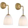 1_Comfrey 15" High Warm Brass and Glass Wall Sconce Set of 2