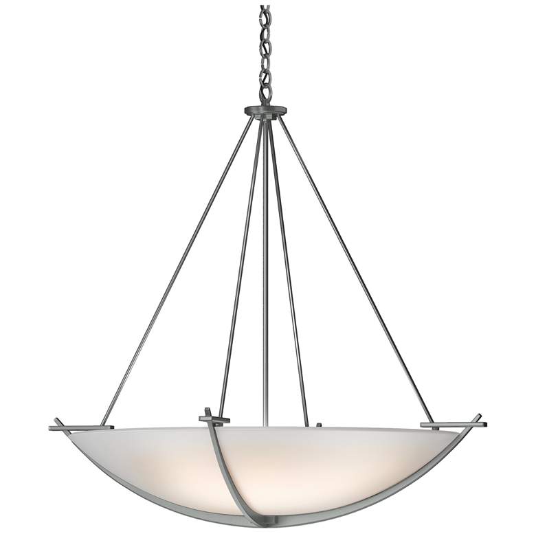 Image 1 Compass 34.2"W Large Scale Vintage Platinum Pendant With Opal Glass Sh