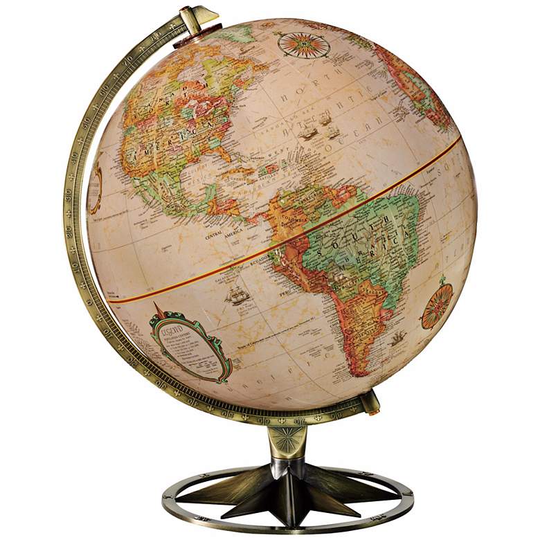 Image 1 Compass Rose Brass Desk Globe