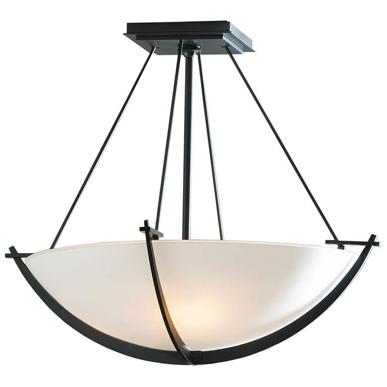 Image 1 Compass Small Semi-Flush - Black Finish - Opal Glass