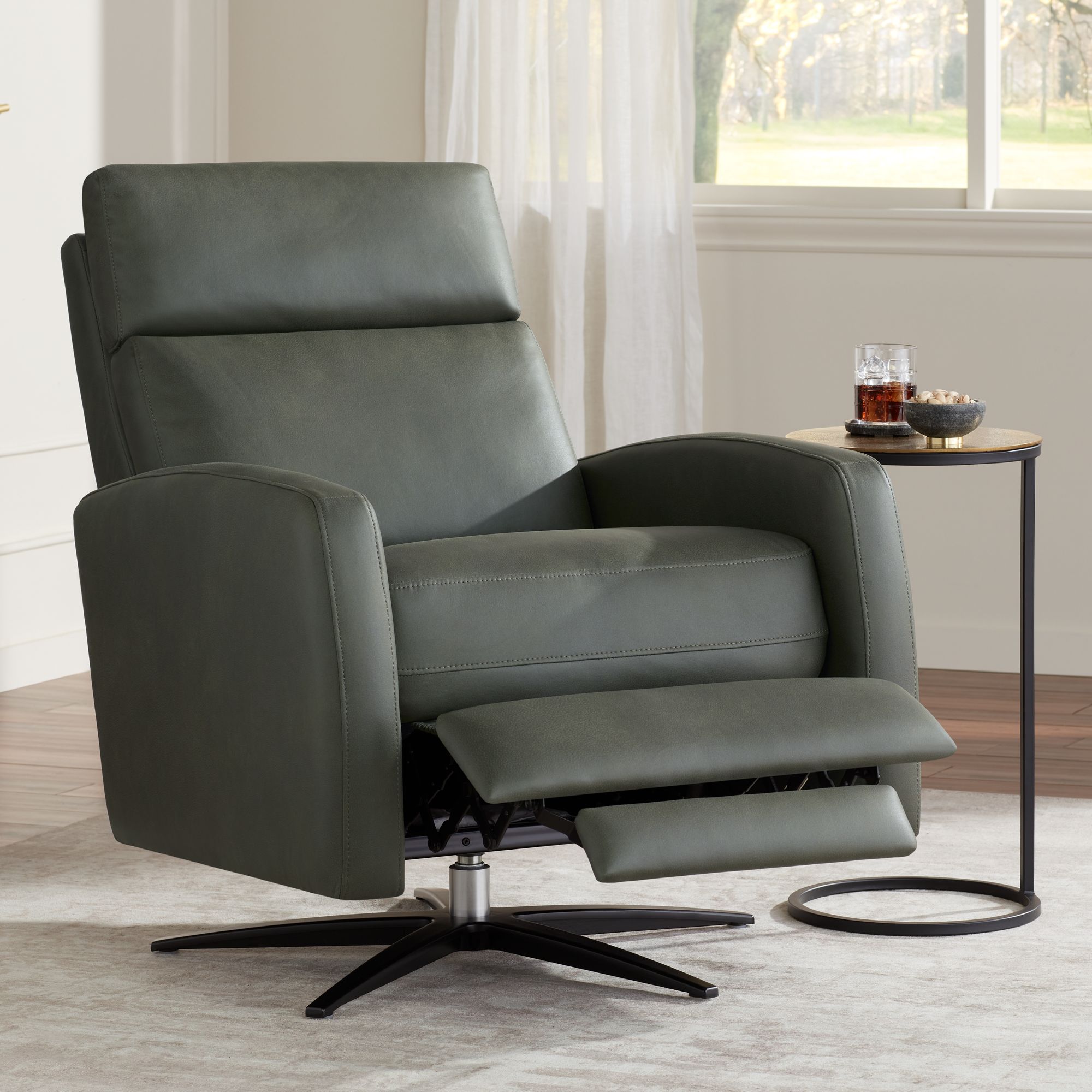 Conan Teramo Olive Faux Leather Pedestal Recliner