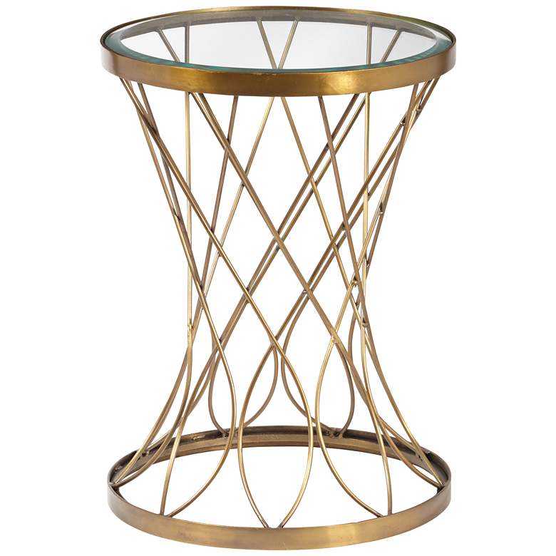 Image 1 Concave 14 inch Wide Brass Modern Accent Table with Glass Top