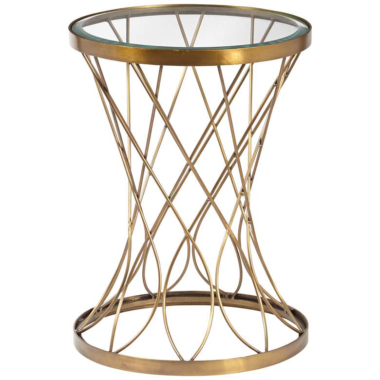 Image 1 Concave 14" Wide Brass Modern Accent Table with Glass Top