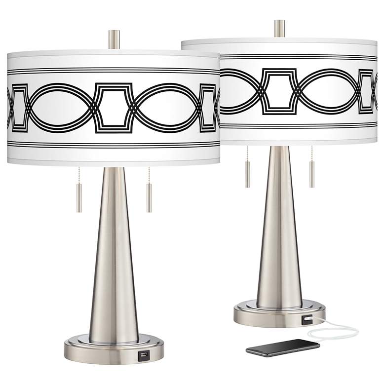Image 1 Concave Vicki Brushed Nickel USB Table Lamps Set of 2