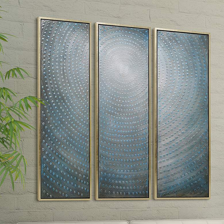 Image 2 Concentric 60 inchH Metallic 3-Piece Framed Canvas Wall Art Set