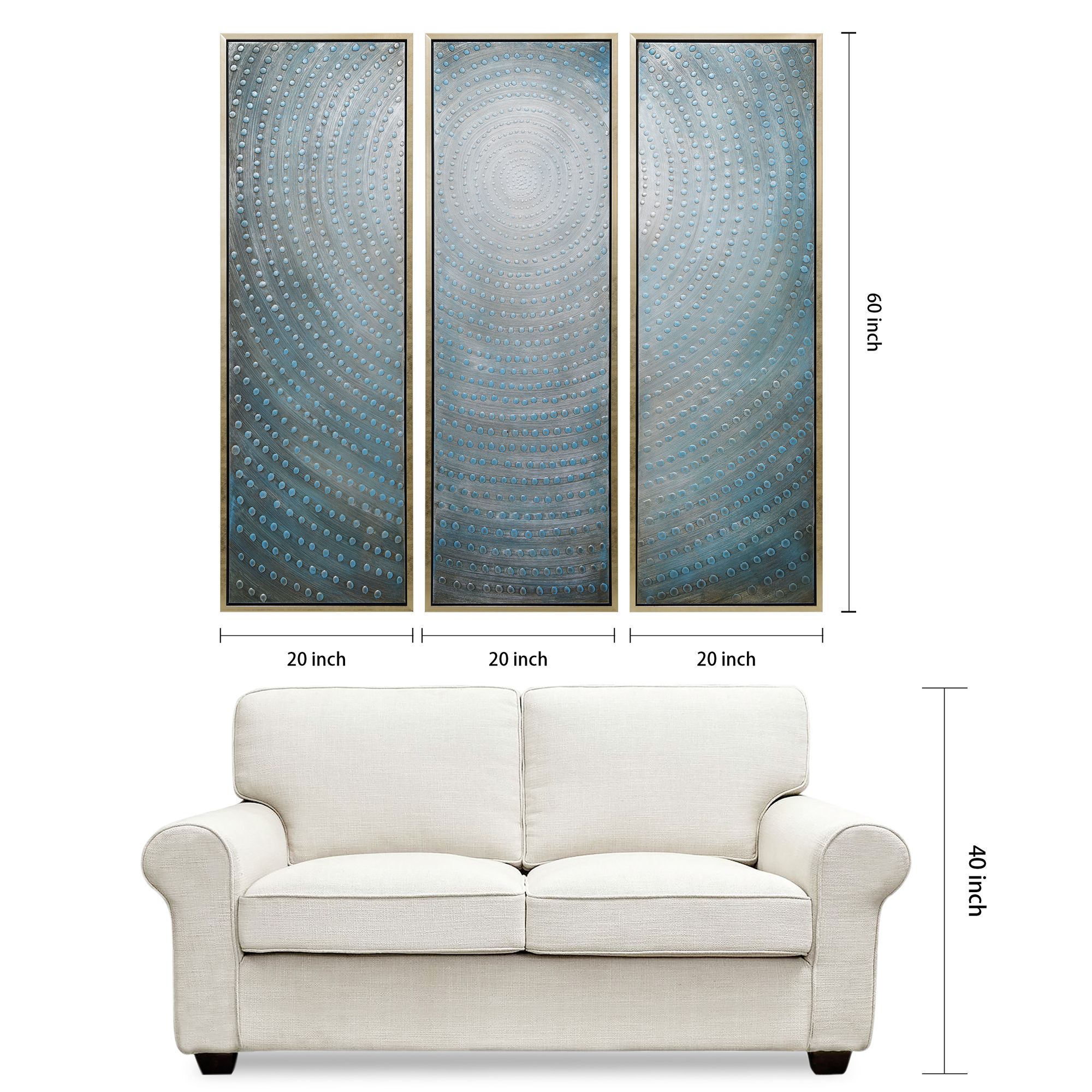 Concentric 60"H Metallic 3-Piece Framed Canvas Wall Art Set in scene