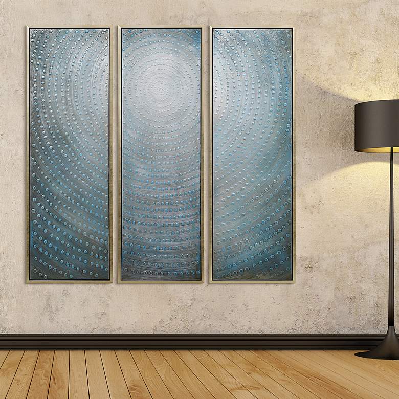 Image 7 Concentric 60 inchH Metallic 3-Piece Framed Canvas Wall Art Set more views