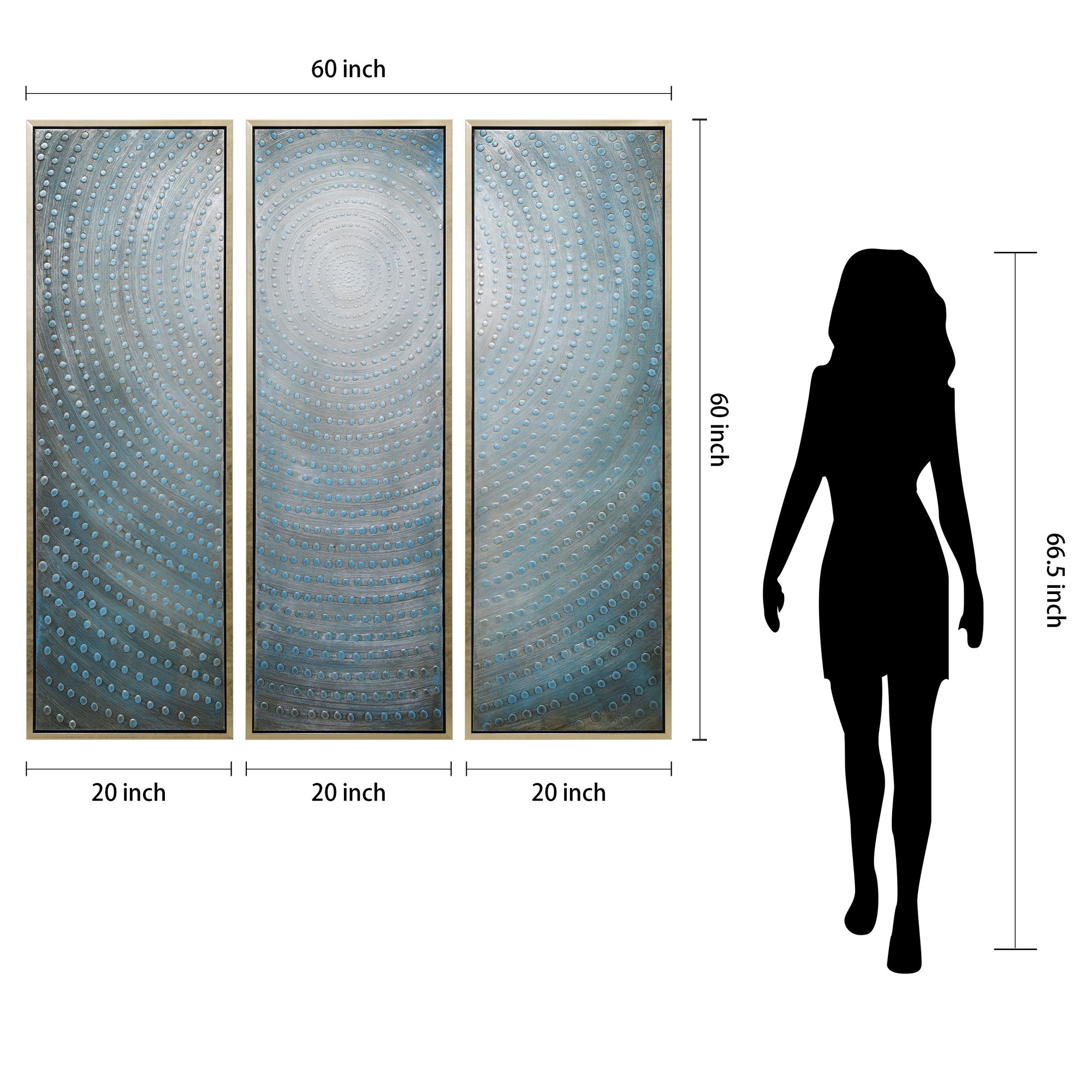 Concentric 60"H Metallic 3-Piece Framed Canvas Wall Art Set in scene