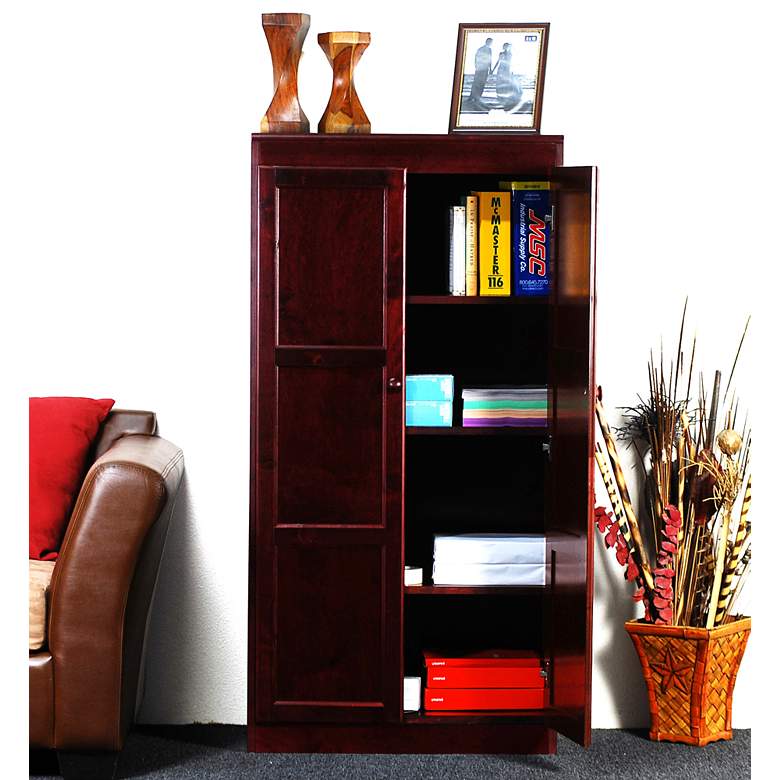 Image 5 Concepts in Wood 60" High Cherry Wood 4-Shelf Storage Cabinet more views