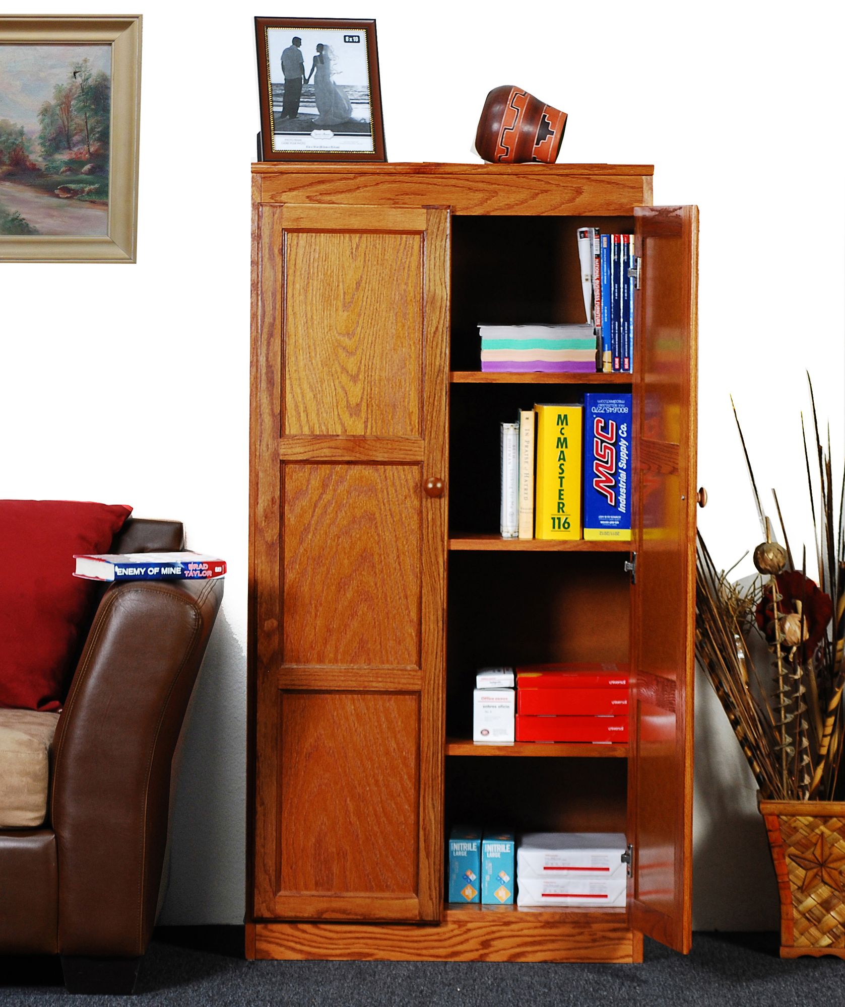 Image 6 Concepts In Wood 60" High Dry Oak Finish 4-Shelf Storage Cabinet more views