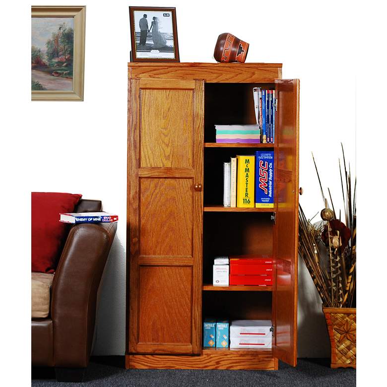 Image 6 Concepts In Wood 60 inch High Dry Oak Wood 4-Shelf Storage Cabinet more views