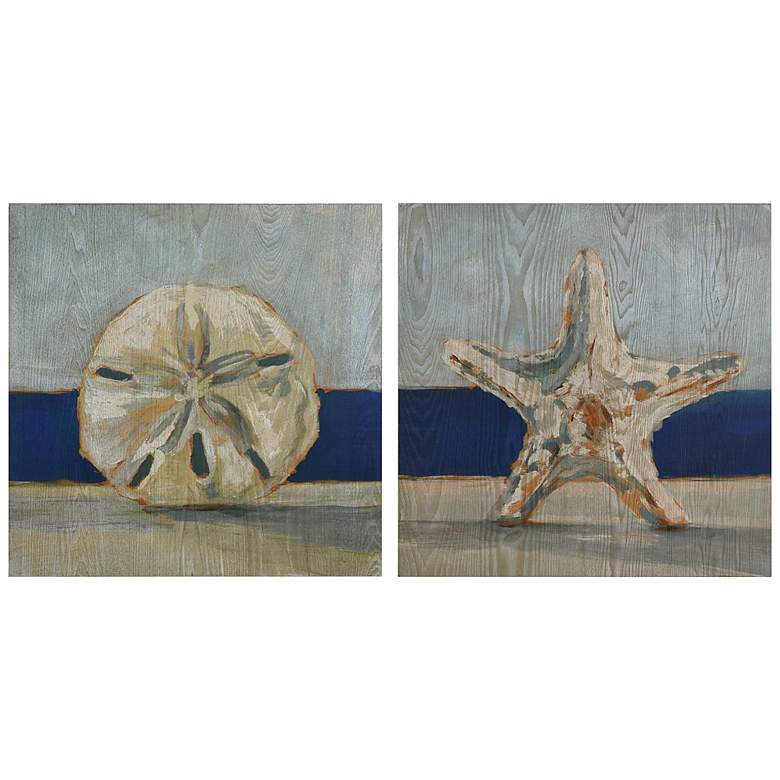 Image 2 Conch and Star Fish 24" Square 2-Piece Wood Wall Art Set