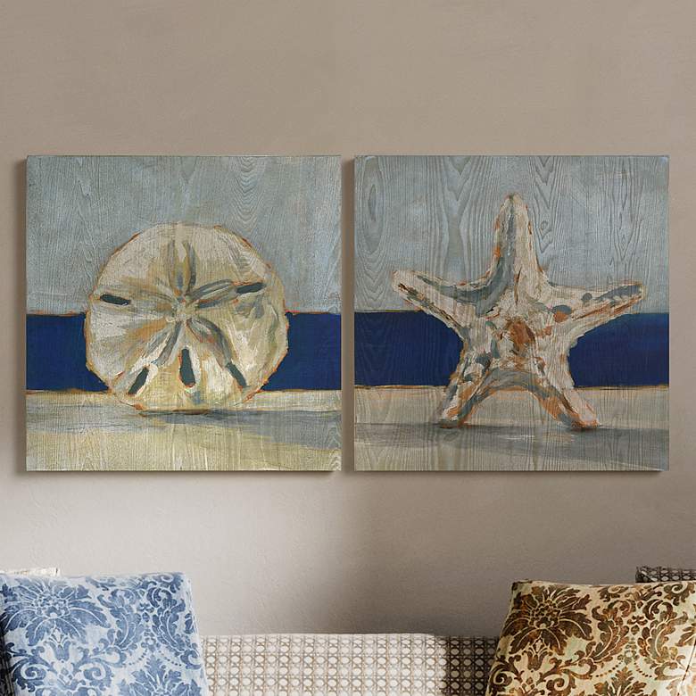 Image 1 Conch and Star Fish 24" Square 2-Piece Wood Wall Art Set