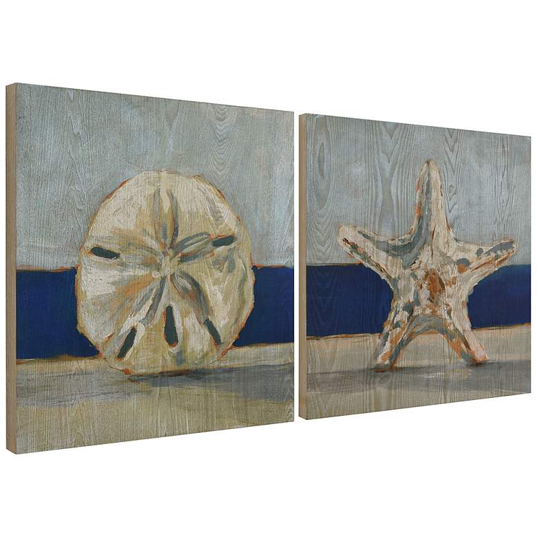 Image 5 Conch and Star Fish 24 inch Square 2-Piece Wood Wall Art Set more views
