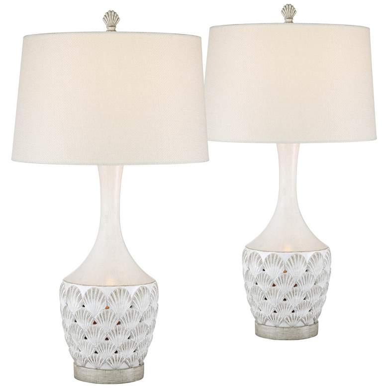 Image 1 Conch Antique White Coastal Night Light Table Lamps Set of 2