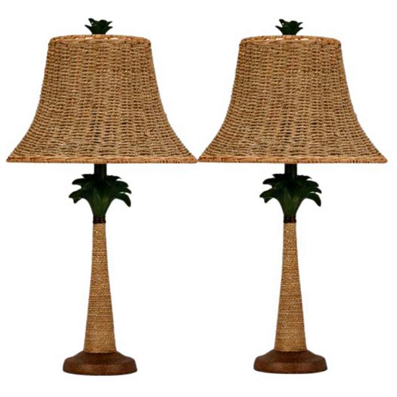 Image 1 Conchita Green and Natural Rattan Table Lamps Set of 2