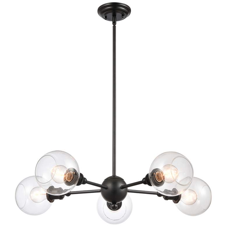 Image 1 Concord 30 inch 5-Light Matte Black Stem Hung Chandelier w/ Clear Shade