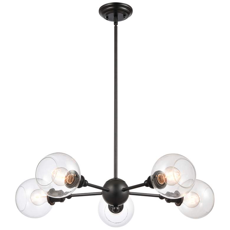 Image 1 Concord 30" 5-Light Matte Black Stem Hung Chandelier w/ Clear Shade