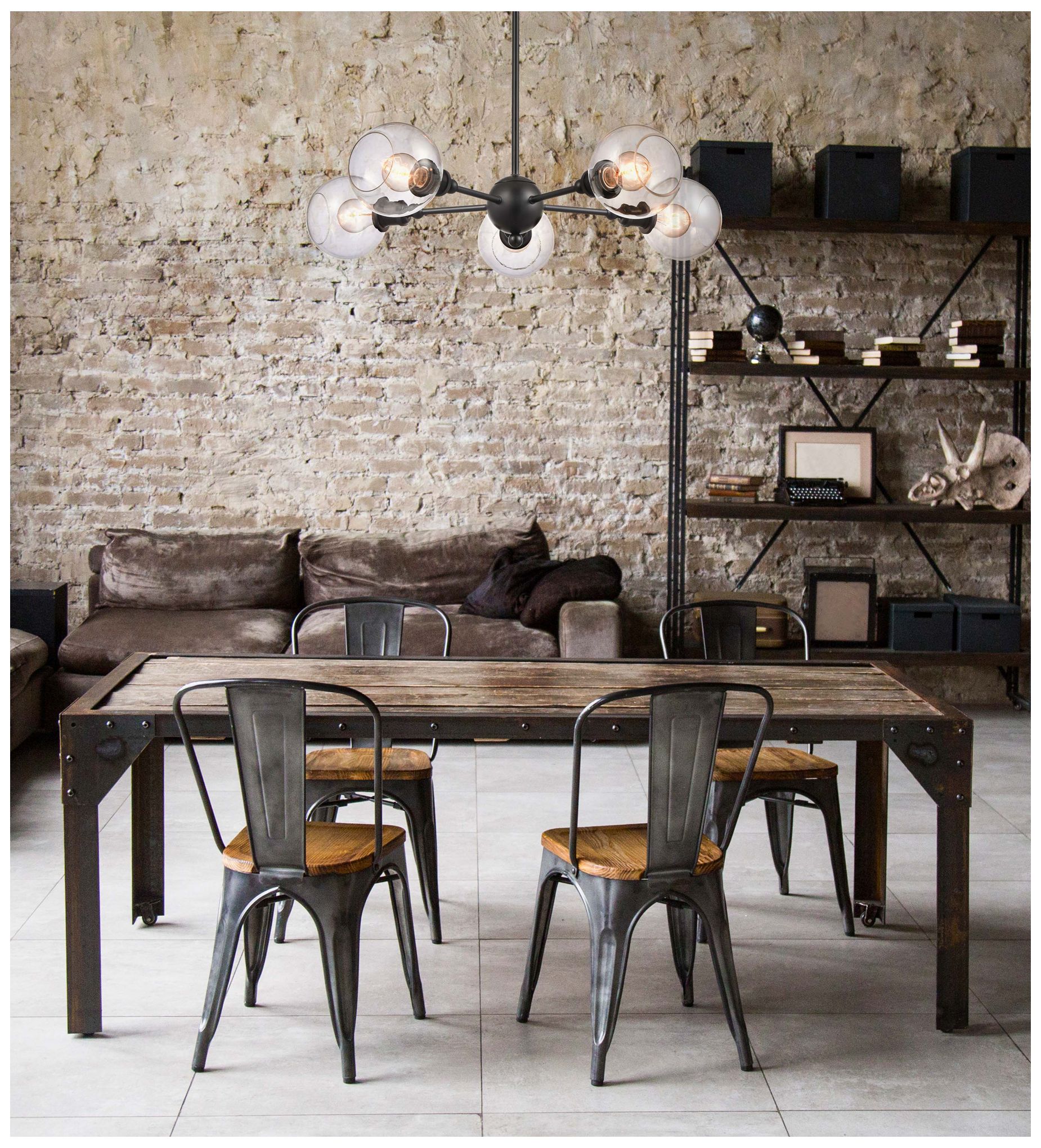 Image 2 Concord 30" 5-Light Matte Black Stem Hung Chandelier w/ Clear Shade more views