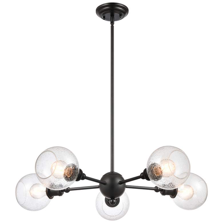 Image 1 Concord 30" 5-Light Matte Black Stem Hung Chandelier w/ Seedy Shade