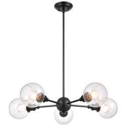 Concord 30" 5-Light Matte Black Stem Hung Chandelier w/ Seedy Shade