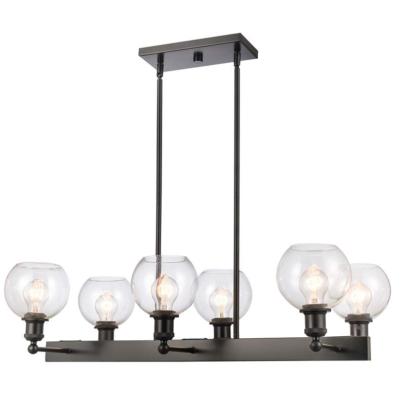 Image 1 Concord 35" 6-Light Matte Black Stem Hung Chandelier w/ Clear Shade