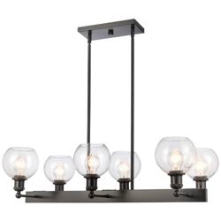 Concord 35" 6-Light Matte Black Stem Hung Chandelier w/ Clear Shade