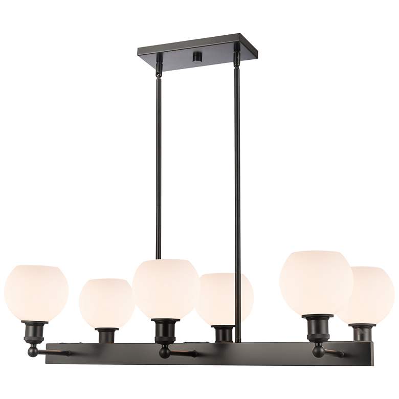 Image 1 Concord 35" 6-Light Matte Black Stem Hung Chandelier w/ Matte White Sh